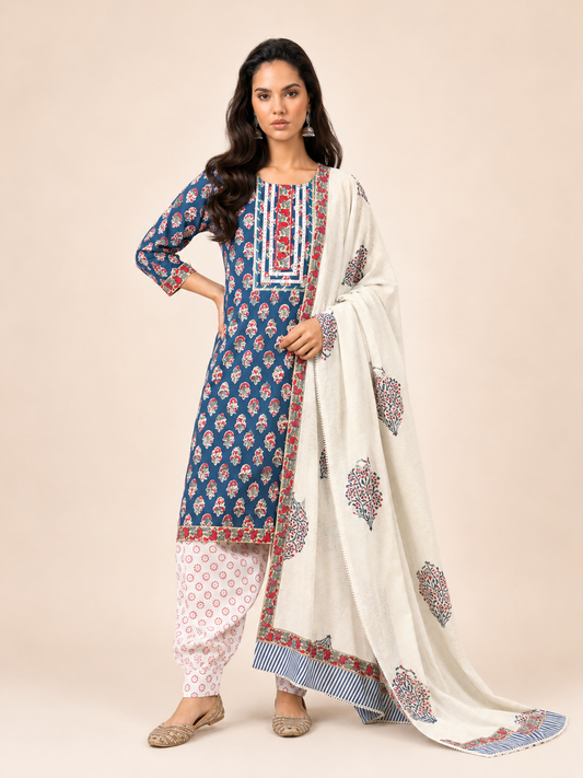 Block Printed Suit With Afghani Salwar