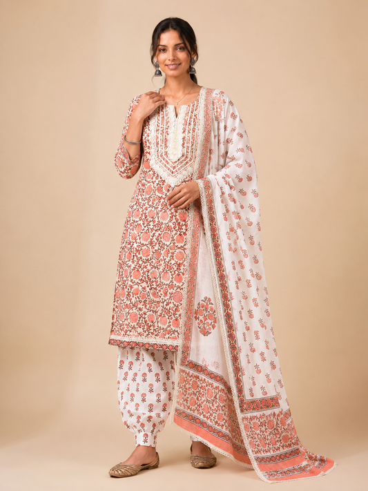 Block Printed Suit With Afghani Salwar