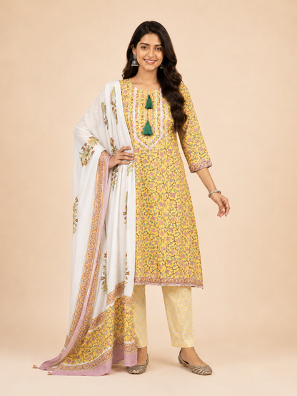 Block Printed Suit With Straight Pants