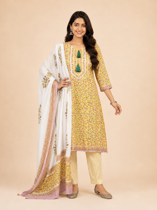 Block Printed Suit With Straight Pants