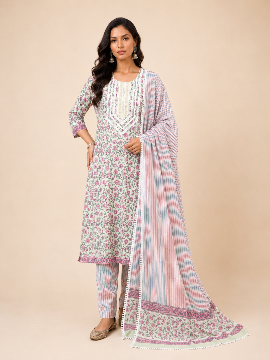 Block Printed Suit With Straight Pants