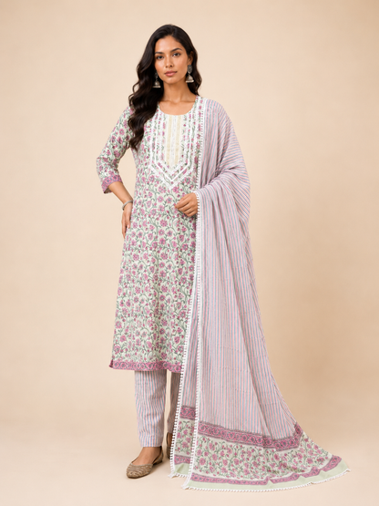 Block Printed Suit With Straight Pants