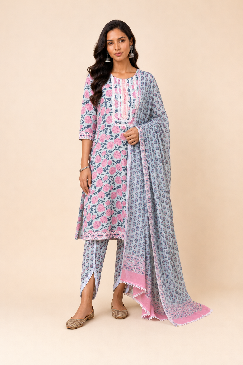 Block Printed Suit With Tulip Pants