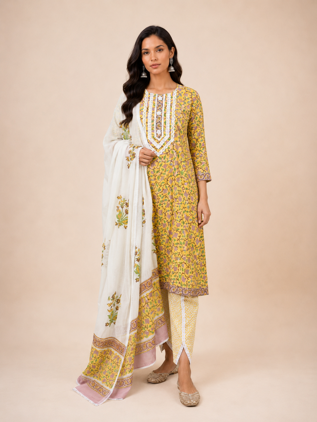 Block Printed Suit With Tulip Pants