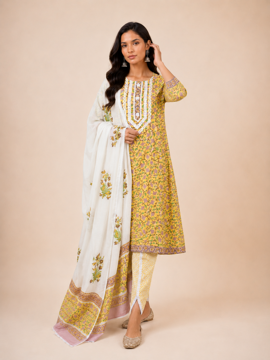 Block Printed Suit With Tulip Pants