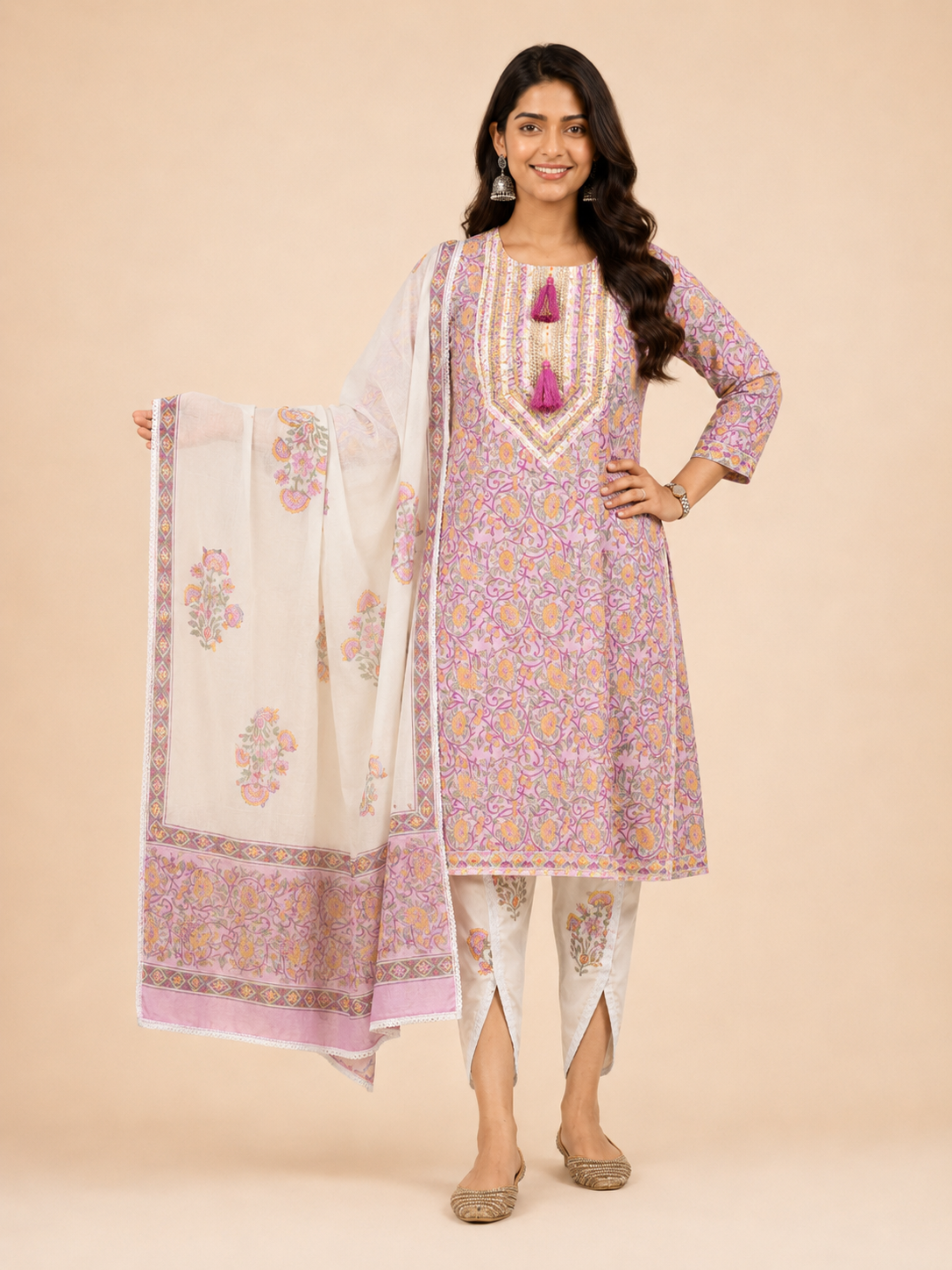 Block Printed Suit With Tulip Pants