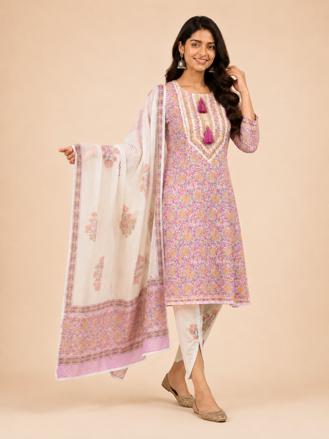 Block Printed Suit With Tulip Pants