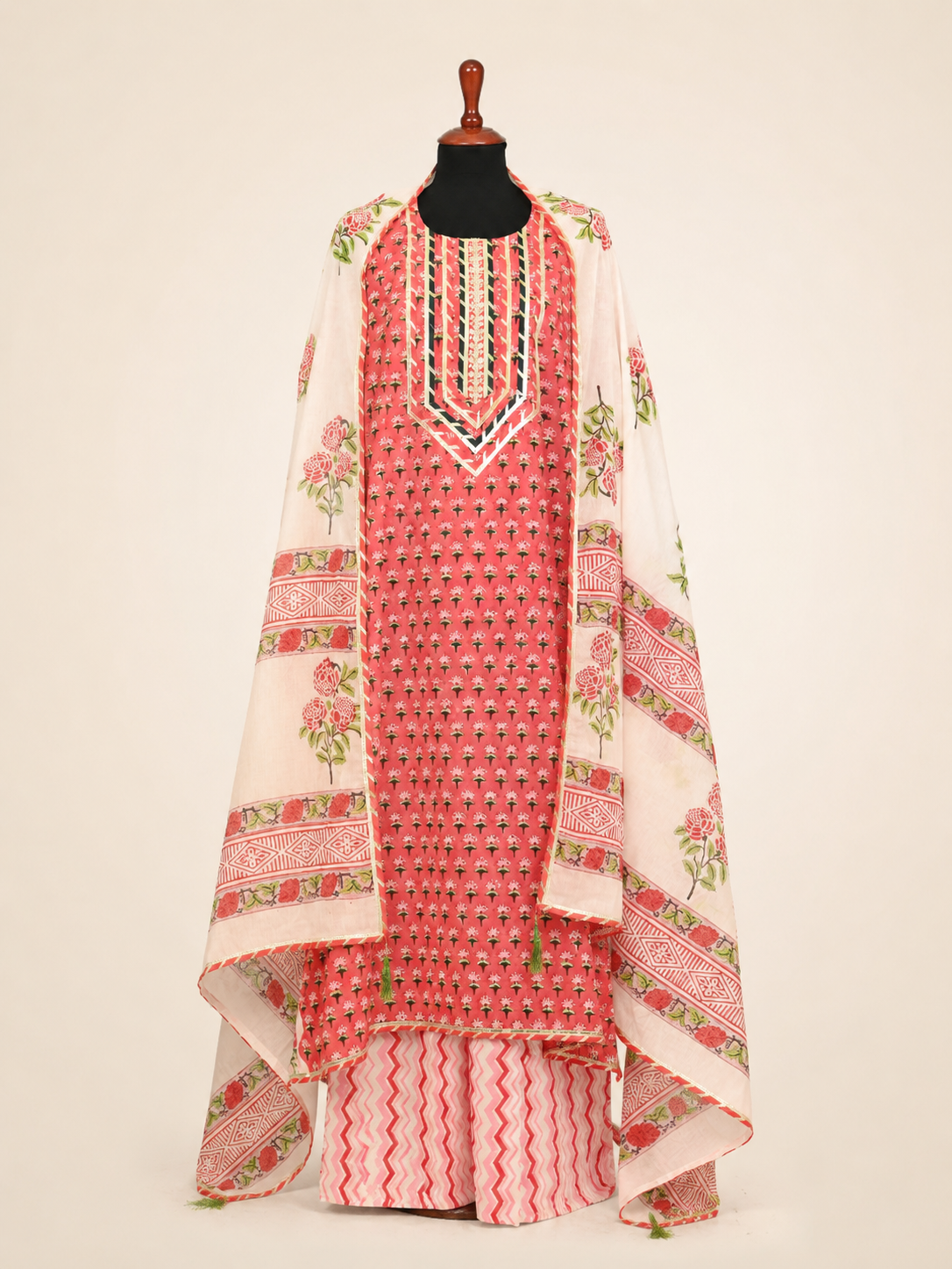 Rangmahal Rangrez Floral Cotton Suit Fabric Set with Mul Mul Dupatta