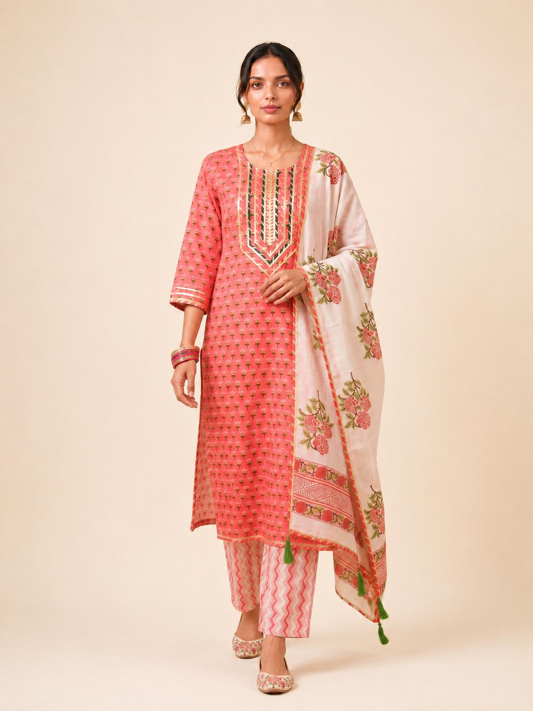 Rangmahal Rangrez Floral Cotton Suit Fabric Set with Mul Mul Dupatta