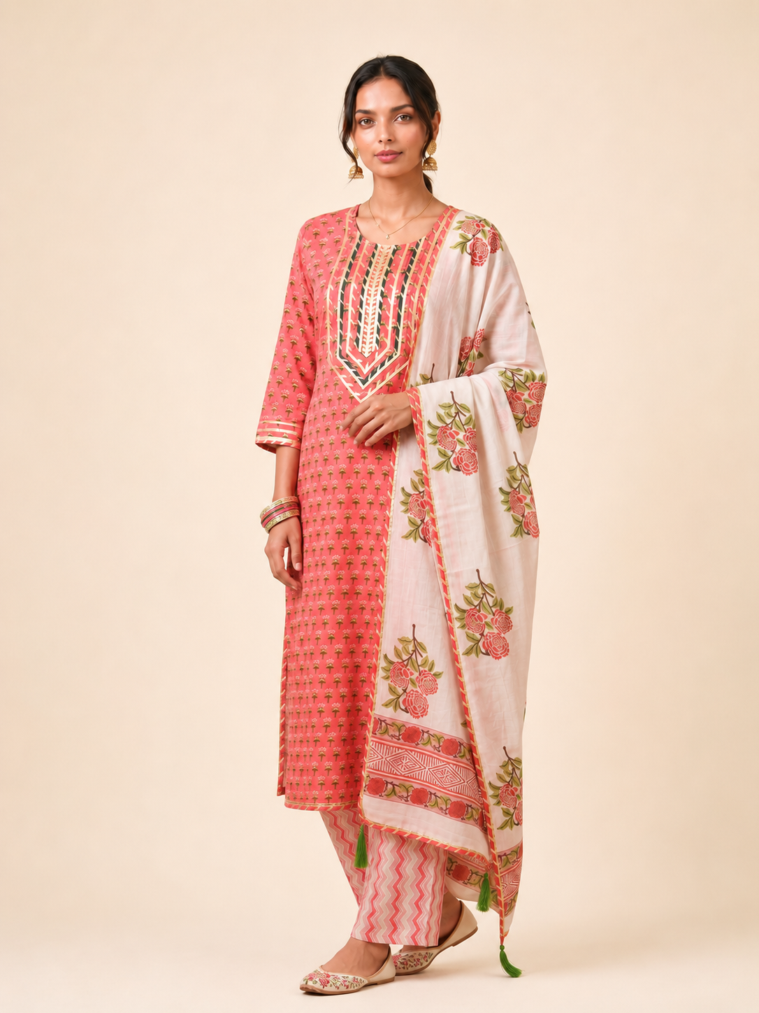 Rangmahal Rangrez Floral Cotton Suit Fabric Set with Mul Mul Dupatta
