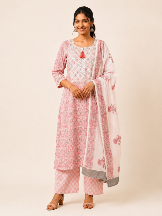 Rangmahal Gulbahaar Cotton Suit Fabric Set with Mul Mul Dupatta