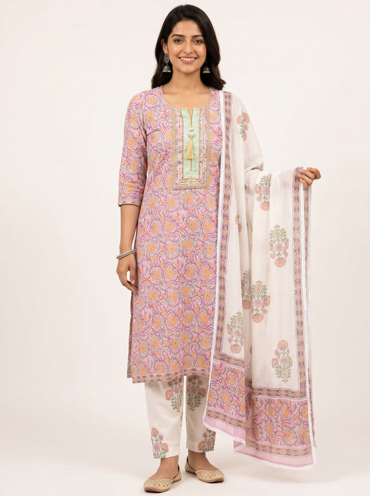 Block Printed Suit With Straight Pants