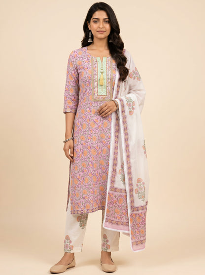 Block Printed Suit With Straight Pants