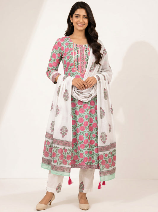 Block Printed Suit With Straight Pants