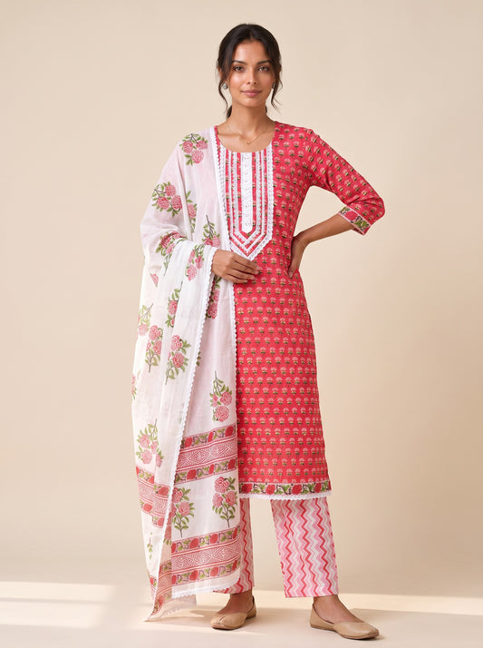 Block Printed Suit With Straight Pants