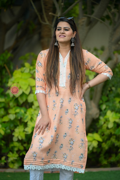 Cotton Stitched Kurti With Lace Work