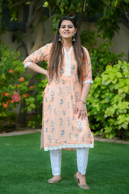 Cotton Stitched Kurti With Lace Work