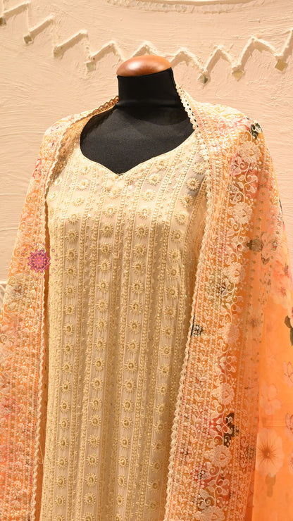Georgette Chikankari Festive Suit With Organza Dupatta