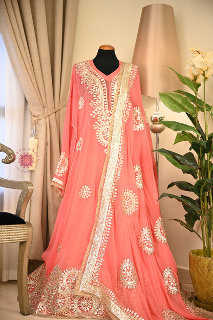 Georgette Anarkali With Hand Gota Work