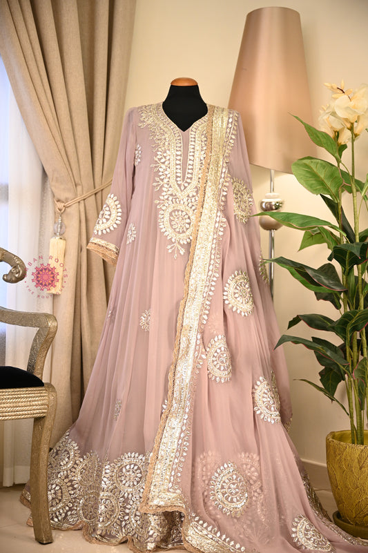Georgette Anarkali With Hand Gota Work