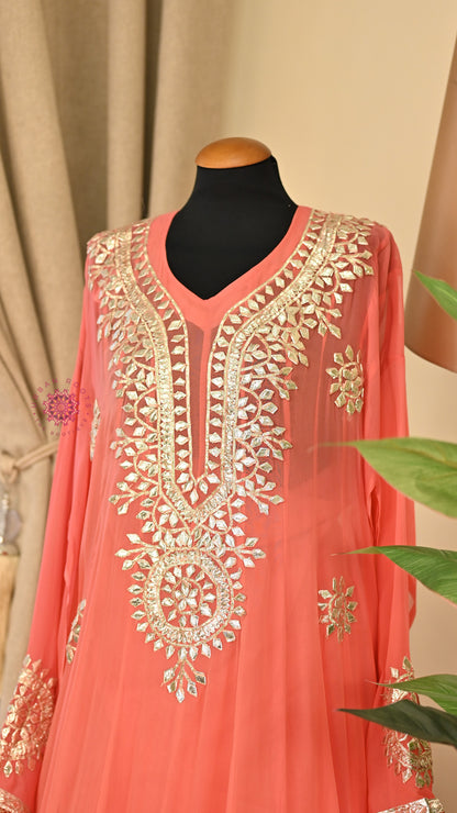 Georgette Anarkali With Hand Gota Work