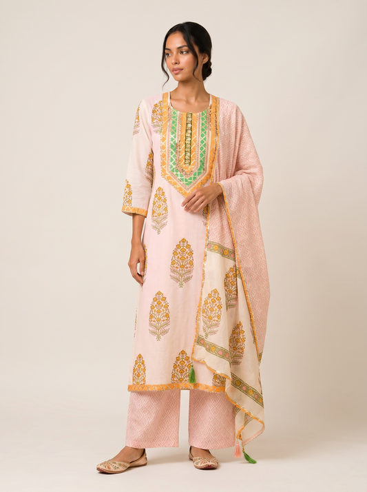 Rangmahal Blush Gulnaar Cotton Suit Fabric Set