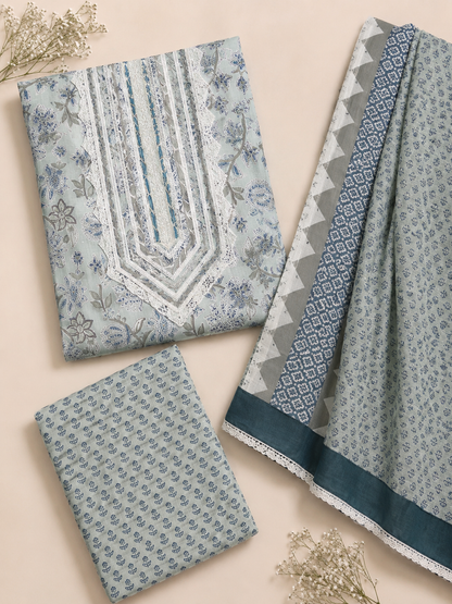 Rangmahal Blue Cotton Suit Fabric Set