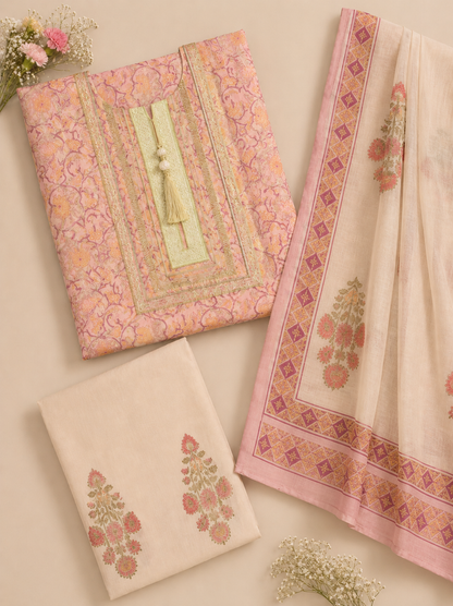Rangmahal Pink Cotton Suit Fabric Set