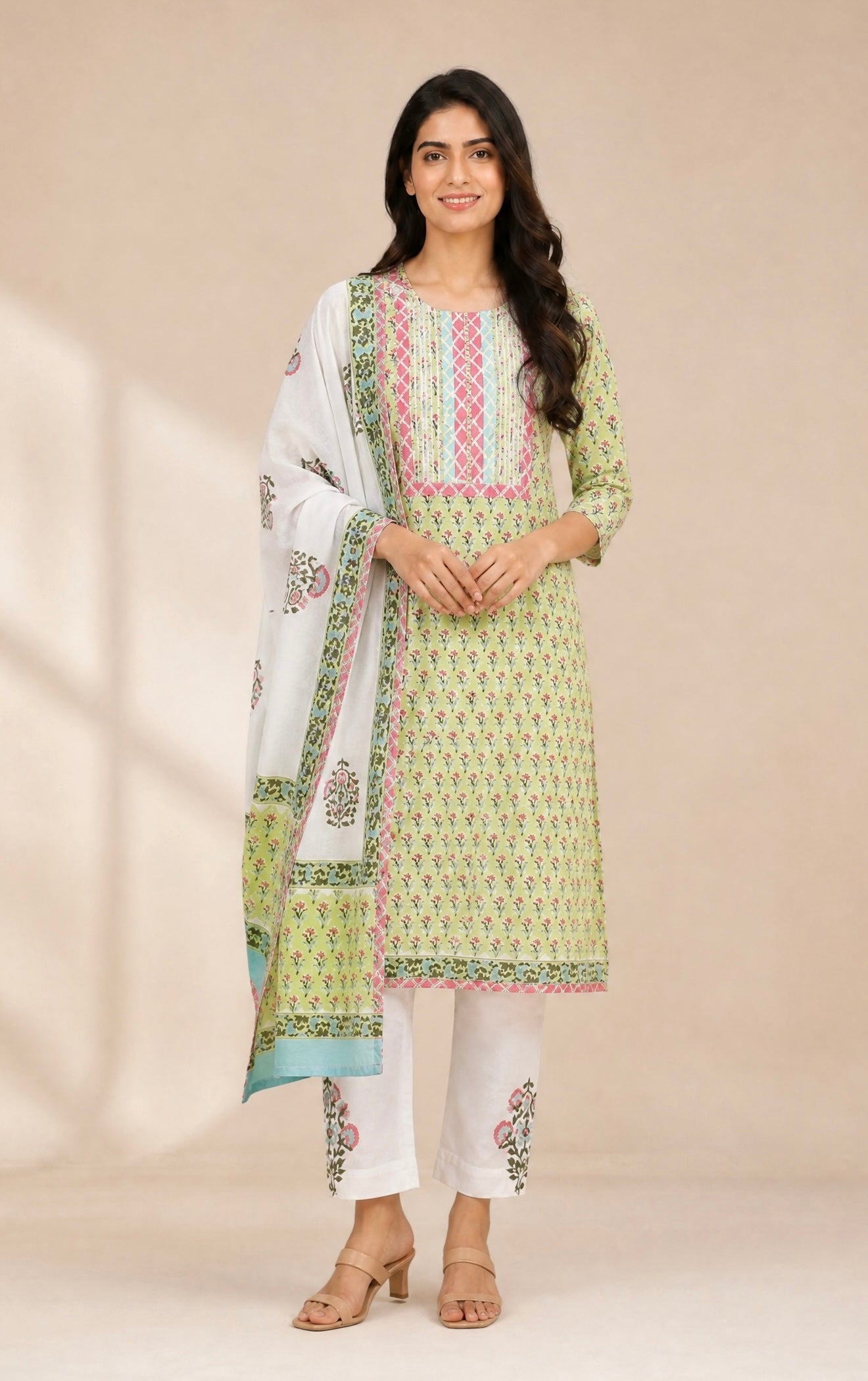 Block Printed Suit With Straight Pants