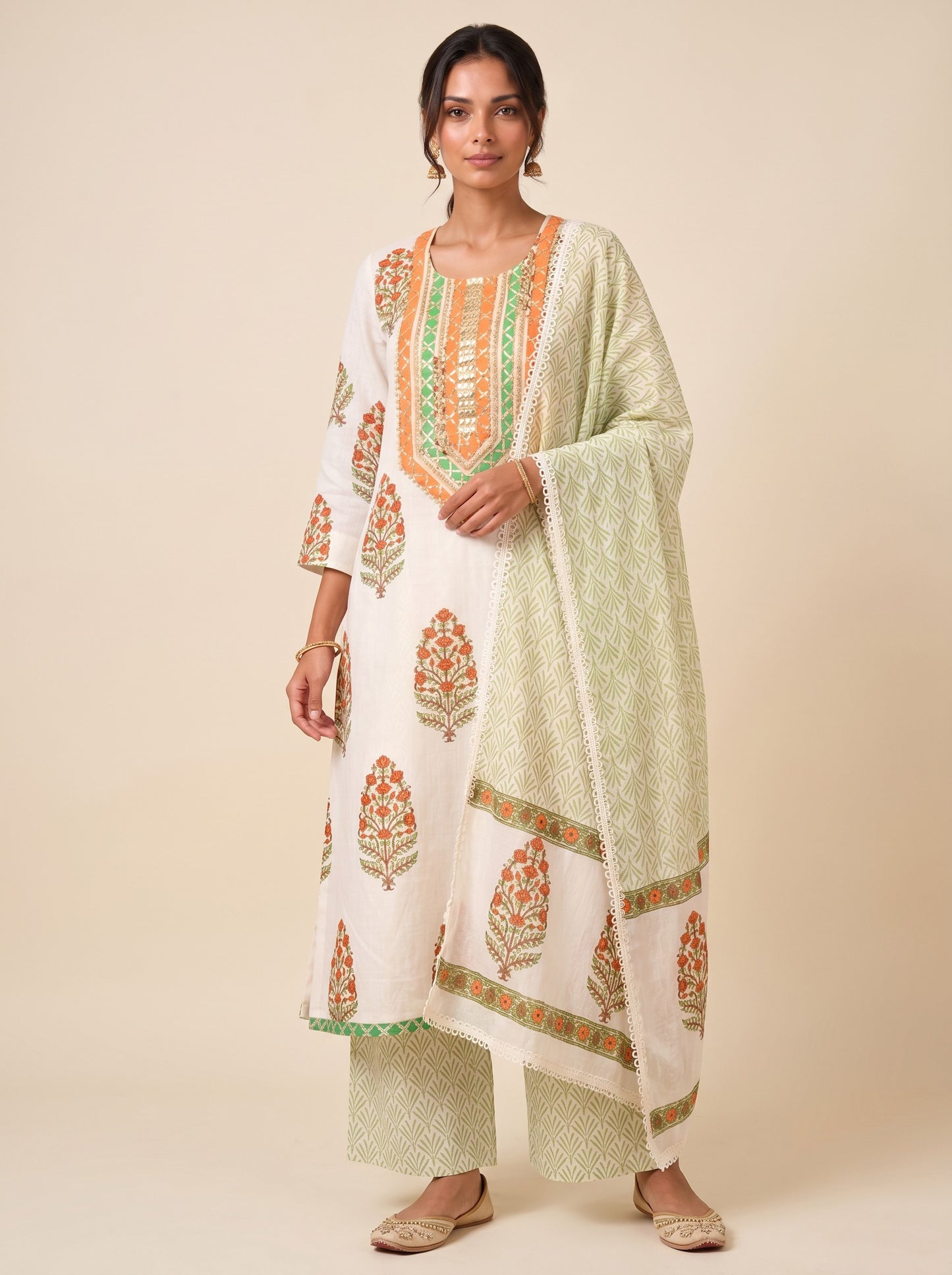 Rangmahal Ivory Cotton Suit Fabric Set