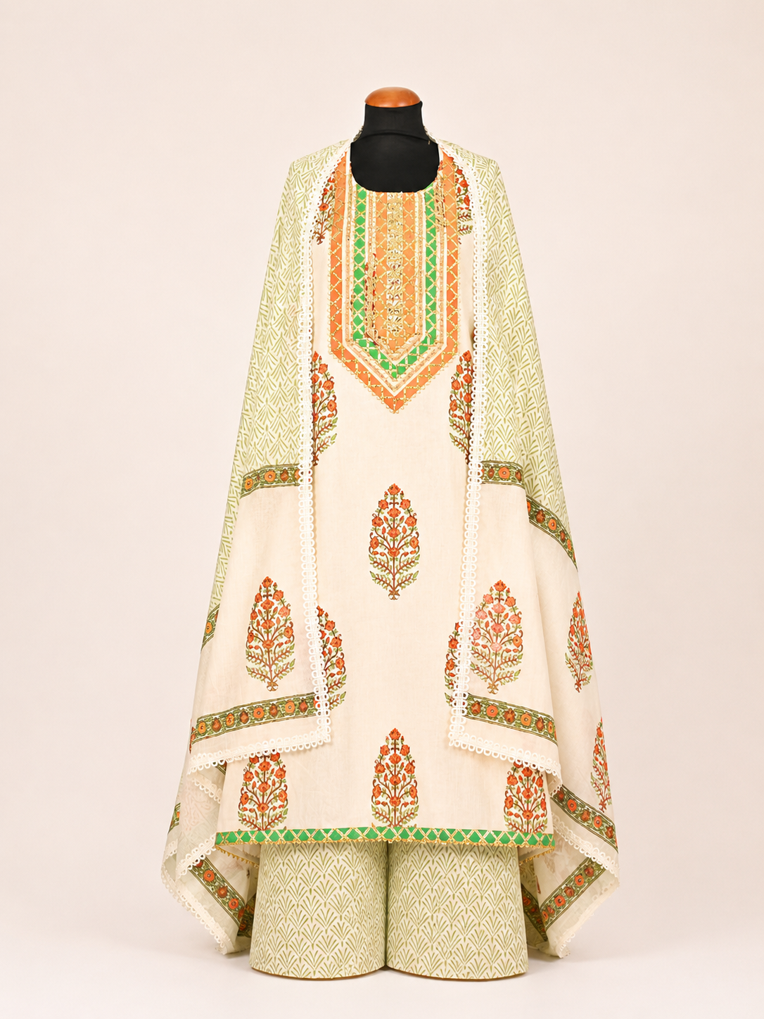 Rangmahal Ivory Cotton Suit Fabric Set