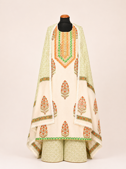 Rangmahal Ivory Cotton Suit Fabric Set