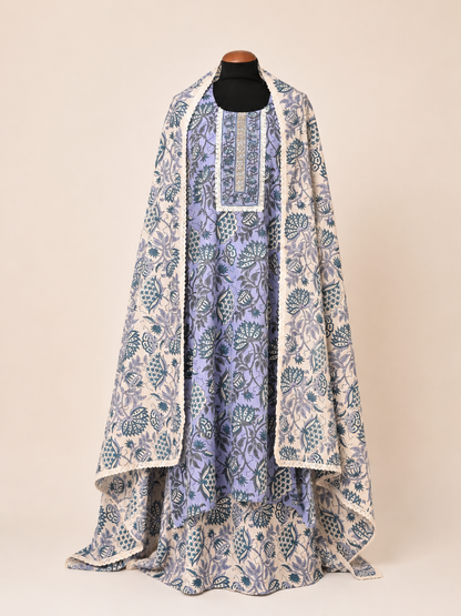 Rangmahal Neel Aangan Hand Block Printed Cotton Suit Fabric Set with Mul Mul Dupatta