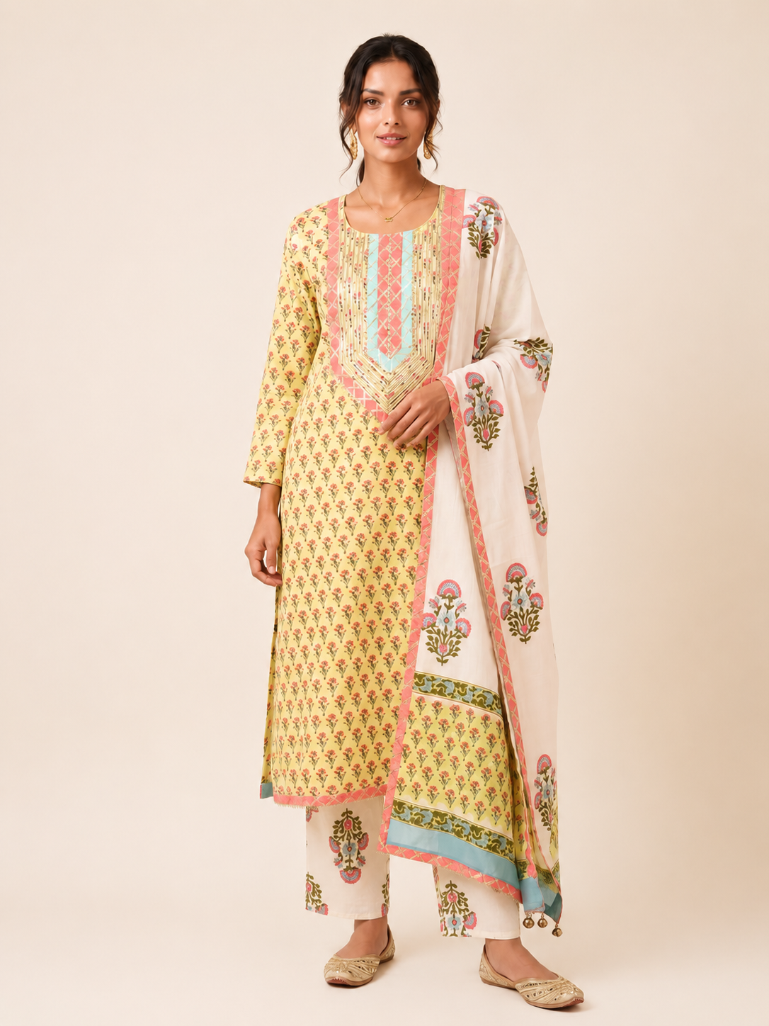 Rangmahal Gulnaar Cotton Fabric Set with Mul Mul Dupatta