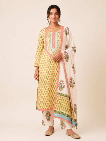 Rangmahal Gulnaar Cotton Fabric Set with Mul Mul Dupatta