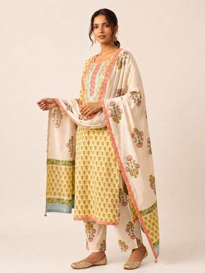 Rangmahal Gulnaar Cotton Fabric Set with Mul Mul Dupatta