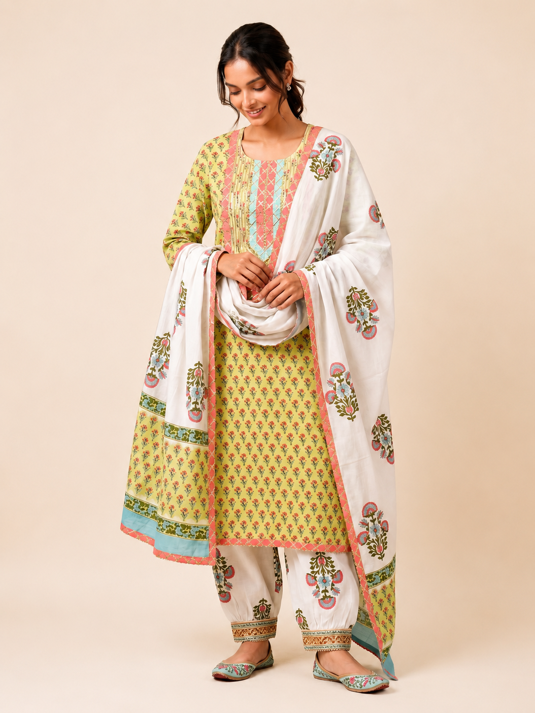 Rangmahal Gulnaar Cotton Fabric Set with Mul Mul Dupatta