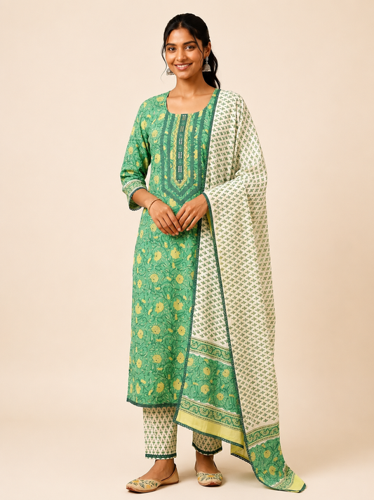 Rangmahal Mehr Cotton Fabric Set with Mul Mul Dupatta
