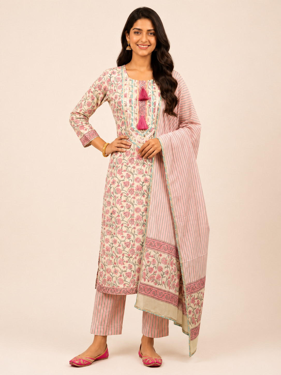 Rangmahal Blush Cotton Suit Fabric Set