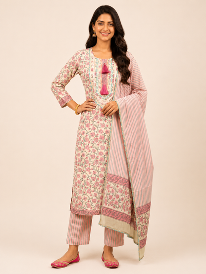 Rangmahal Blush Cotton Suit Fabric Set
