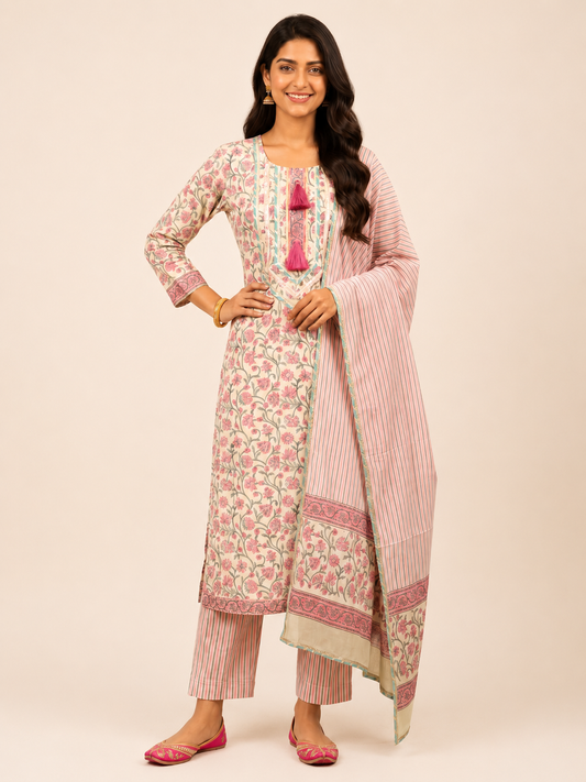 Rangmahal Blush Cotton Suit Fabric Set