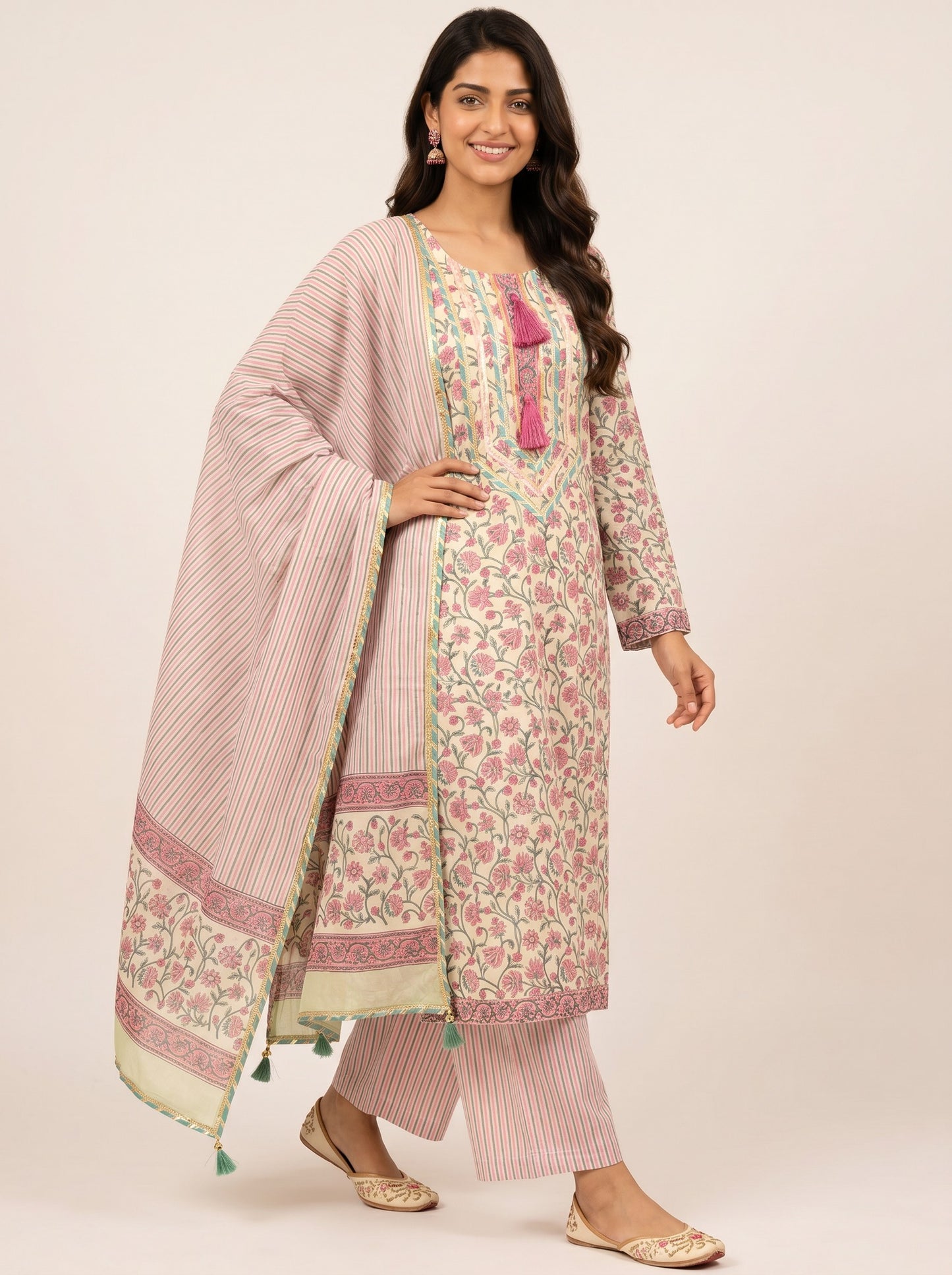 Rangmahal Blush Cotton Suit Fabric Set