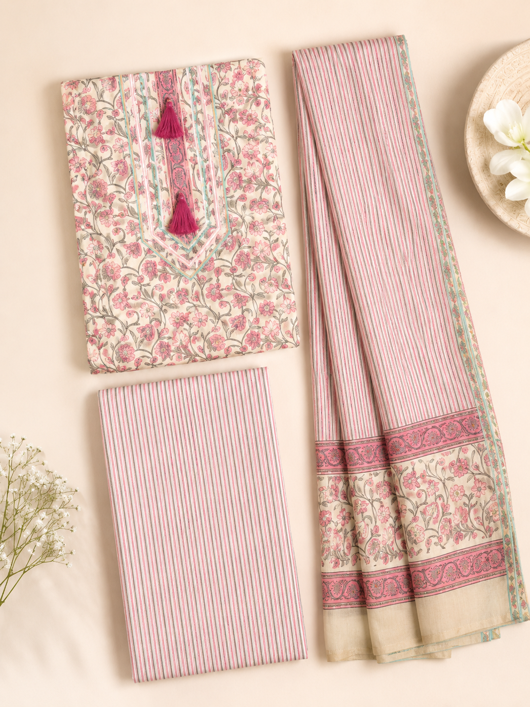 Rangmahal Blush Cotton Suit Fabric Set