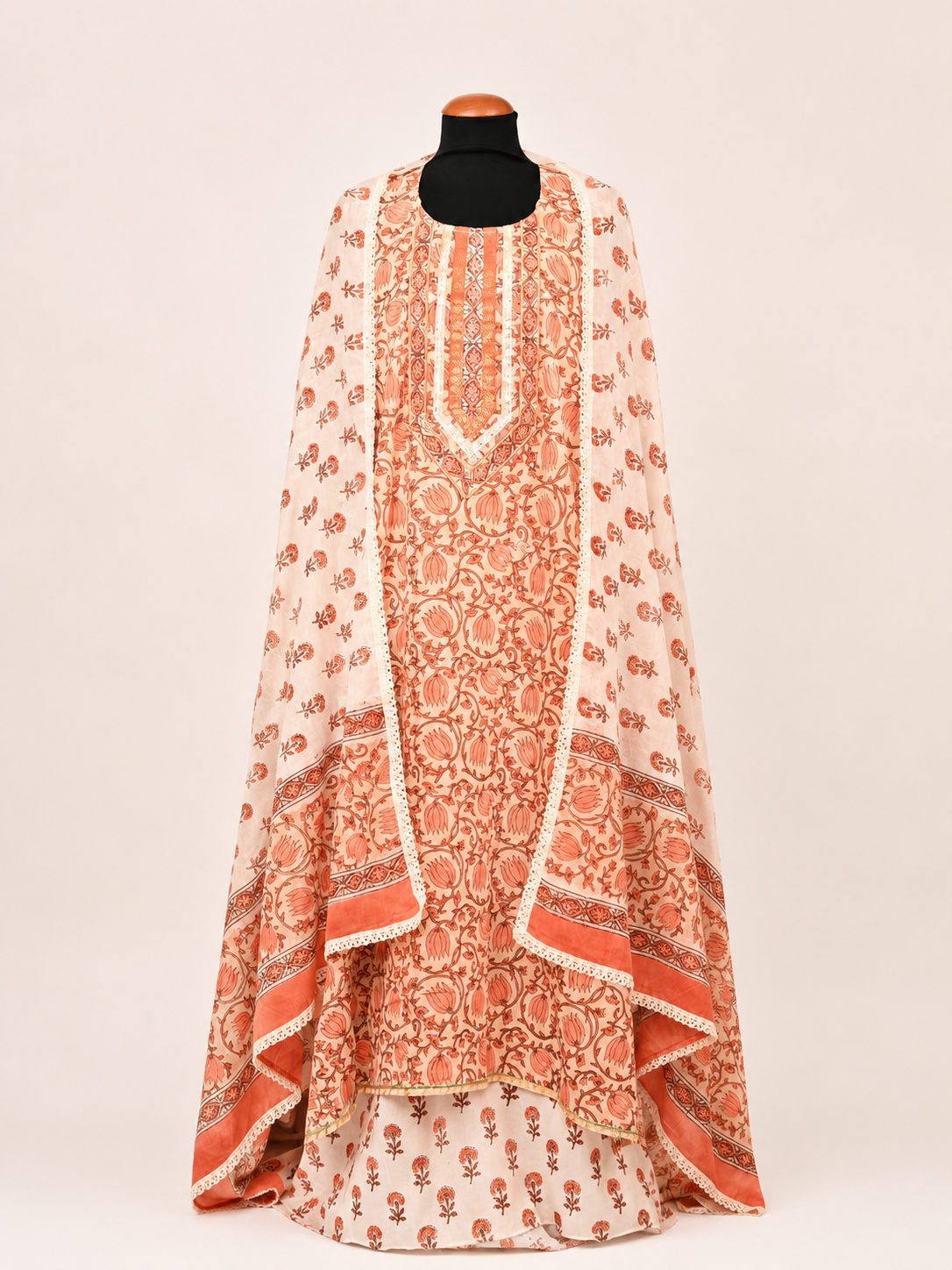 Rangmahal Peach Cotton Suit Fabric Set
