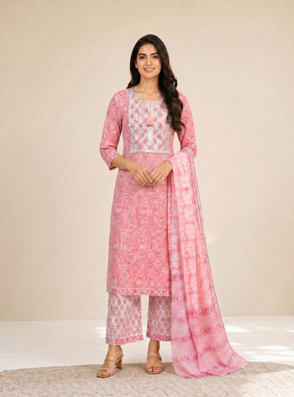 Rangmahal Block Printed Suit With Palazzo Pants