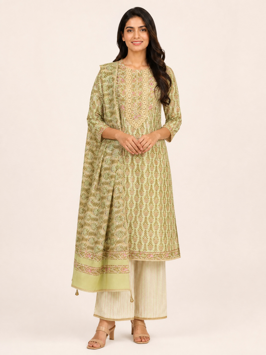 Block Printed Suit With Palazzo Pants