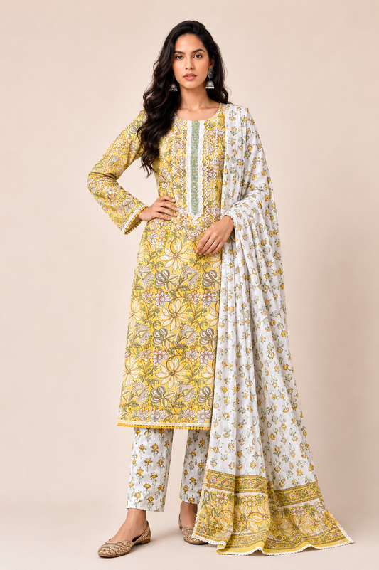 Block Printed Suit With Straight Pants