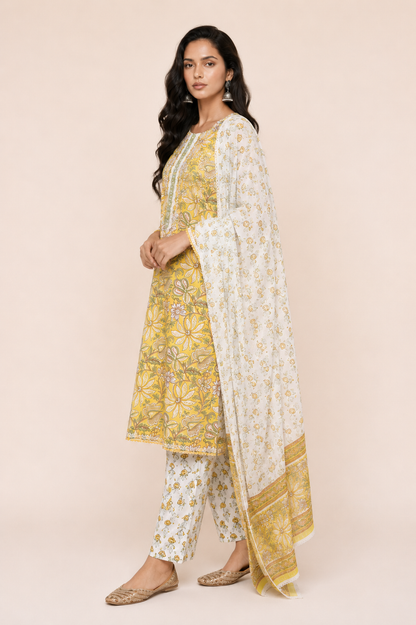 Block Printed Suit With Straight Pants