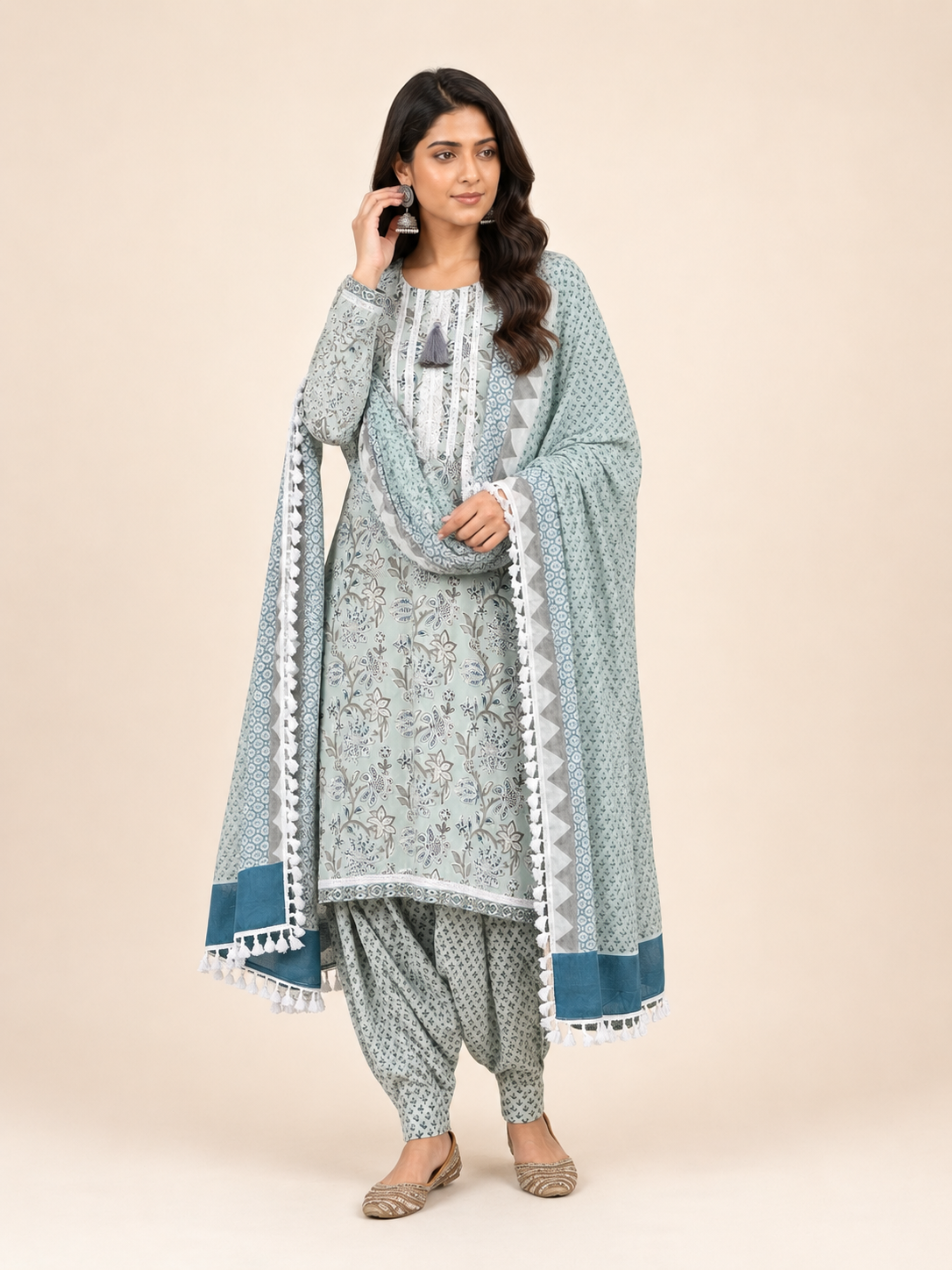 Block Printed Suit With Afghani Salwar