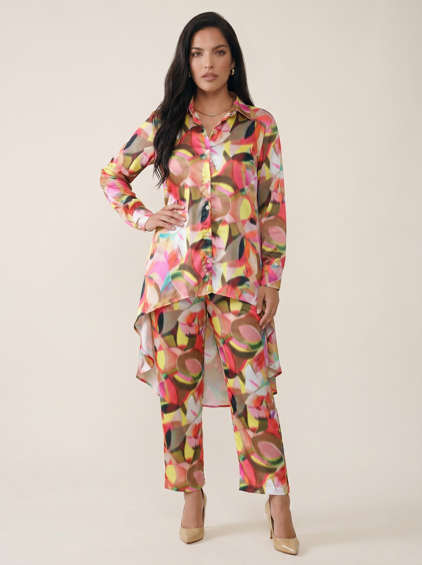 Coral Royale Satin Co-Ord Set